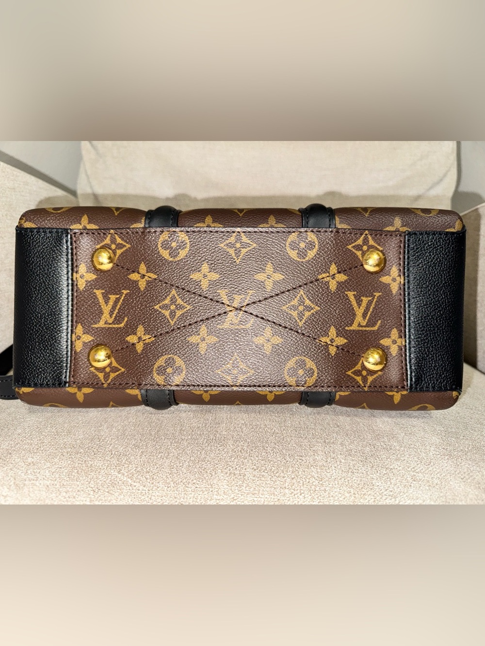 Discontinued Louis Vuitton Brown Monogram Satchel with Black Trim “Soufflot MM” - Picture 10 of 16
